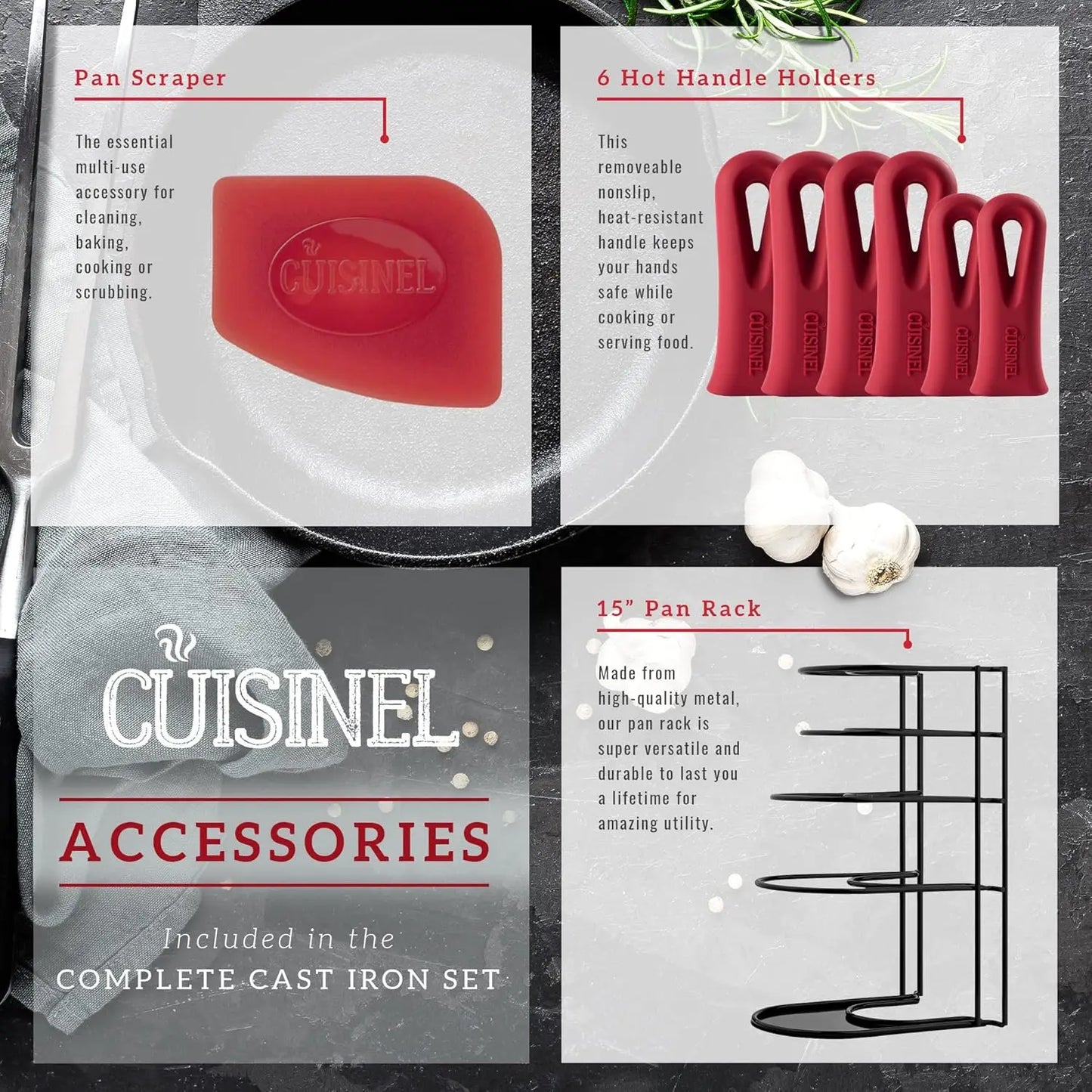 Cast Iron Cookware 17Piece Set - Pre-Seasoned Skillet Grill PanLid Griddle Pizza Pan Dutch Oven+Co