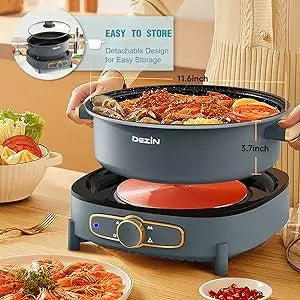 Electric Shabu Shabu Pot with Removable Pot, 5L Non-Stick Hot Pot Electric with Multi-Power Control, 3.7" Depth Electric P