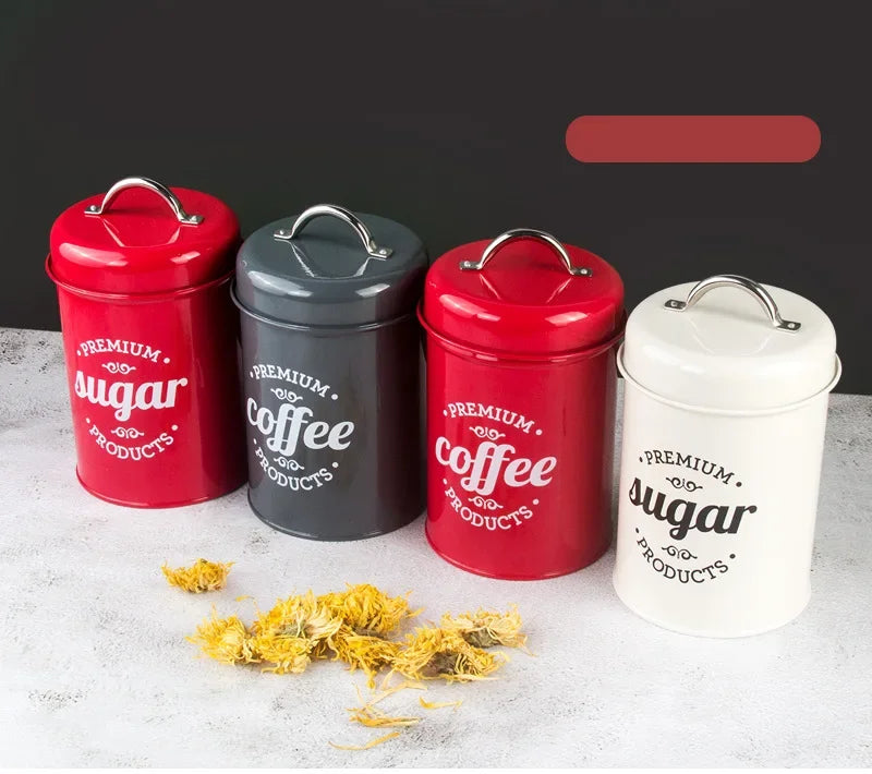 Kitchen Canisters Coffee Tea Sugar Flour Metal Tin Jars Nest Food Storage Container Farmhouse Decor Countertop Pantry Organizer