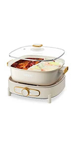 Electric Shabu Shabu Pot with Removable Pot, 5L Non-Stick Hot Pot Electric with Multi-Power Control, 3.7" Depth Electric P