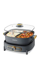 Electric Shabu Shabu Pot with Removable Pot, 5L Non-Stick Hot Pot Electric with Multi-Power Control, 3.7" Depth Electric P