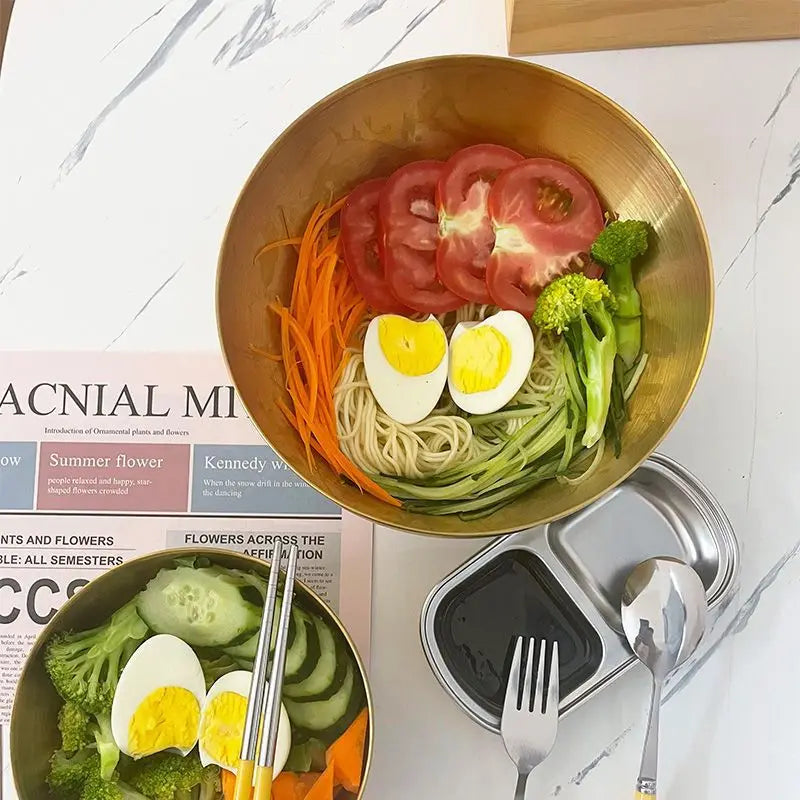 Stainless steel fruit and vegetable salad bowl with rice bowl