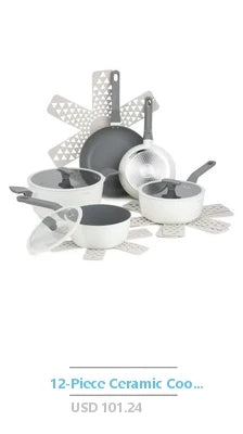 24-Piece Aluminum Cookware Set with Ceramic Measuring Cups and Spoons Cast Iron Skillet Wooden Tools Nylon Spatula Turquoise