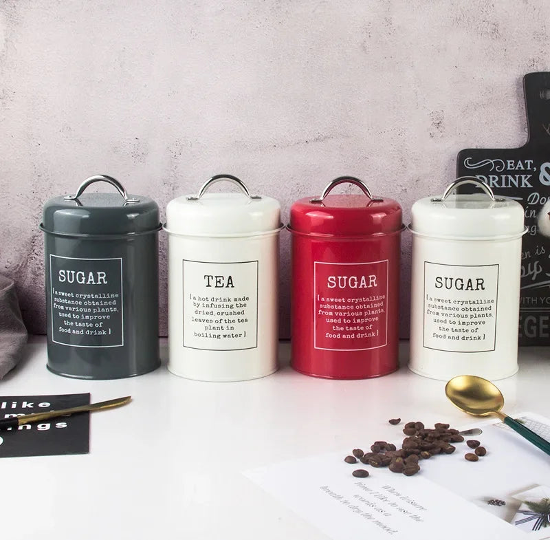 Kitchen Canisters Coffee Tea Sugar Flour Metal Tin Jars Nest Food Storage Container Farmhouse Decor Countertop Pantry Organizer