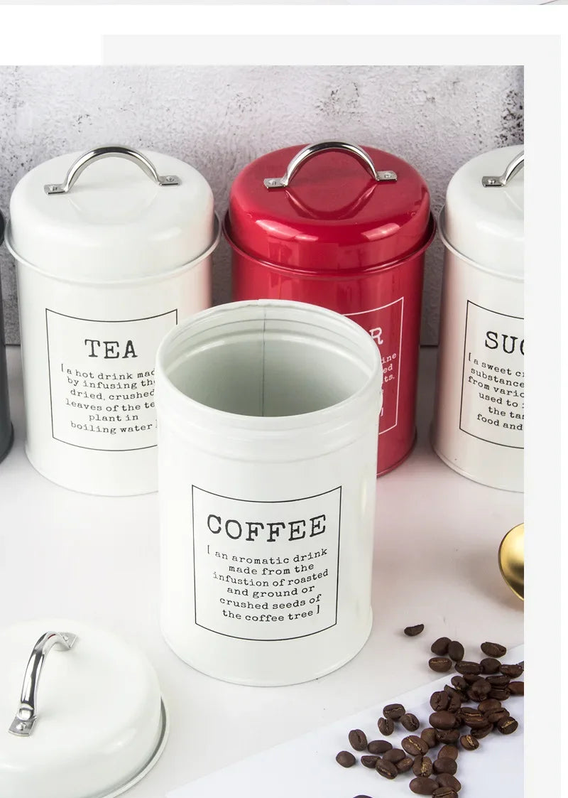 Kitchen Canisters Coffee Tea Sugar Flour Metal Tin Jars Nest Food Storage Container Farmhouse Decor Countertop Pantry Organizer