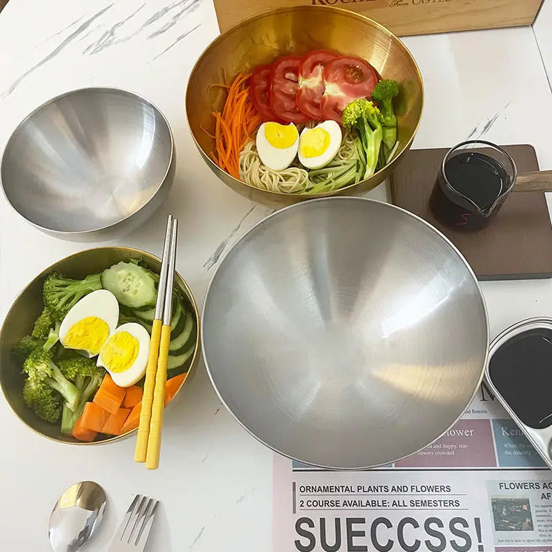 Stainless steel fruit and vegetable salad bowl with rice bowl
