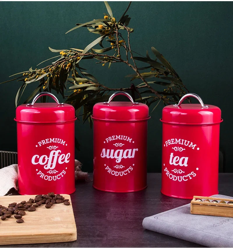 Kitchen Canisters Coffee Tea Sugar Flour Metal Tin Jars Nest Food Storage Container Farmhouse Decor Countertop Pantry Organizer