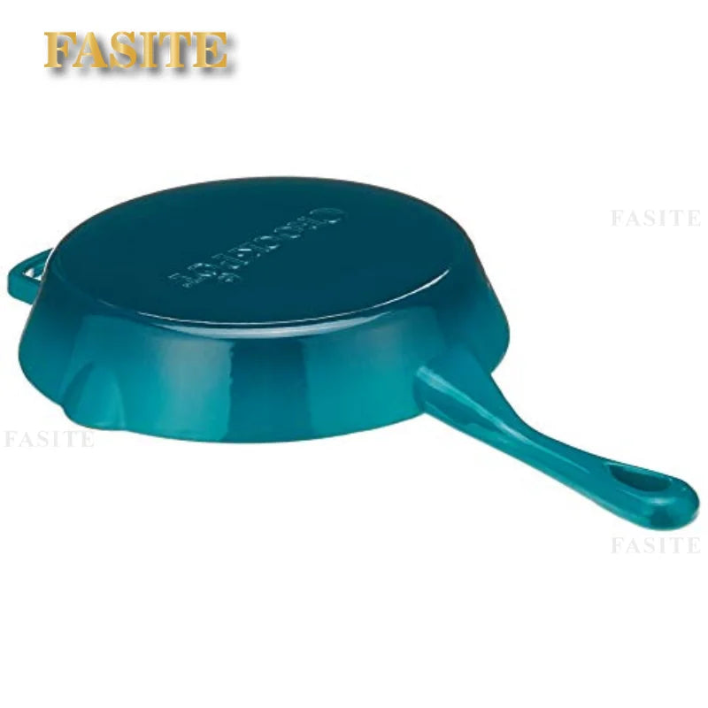 Artisan Enameled Non Stick Cast Iron Skillet, Teal Ombre cookware  pots and pans set