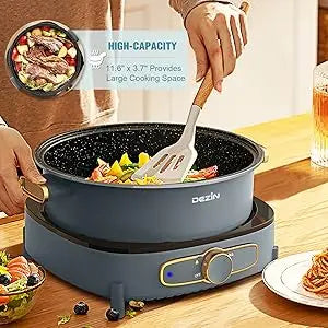 Electric Shabu Shabu Pot with Removable Pot, 5L Non-Stick Hot Pot Electric with Multi-Power Control, 3.7" Depth Electric P