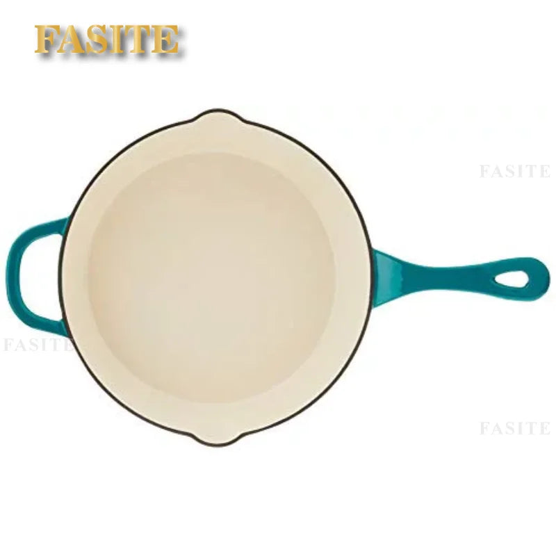 Artisan Enameled Non Stick Cast Iron Skillet, Teal Ombre cookware  pots and pans set