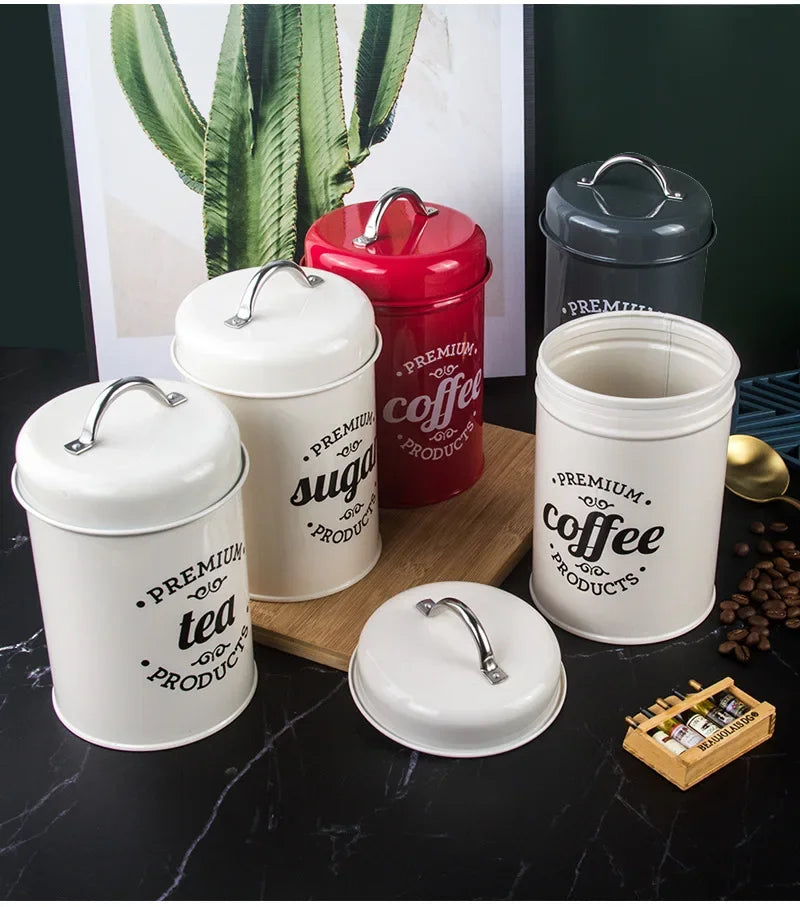 Kitchen Canisters Coffee Tea Sugar Flour Metal Tin Jars Nest Food Storage Container Farmhouse Decor Countertop Pantry Organizer