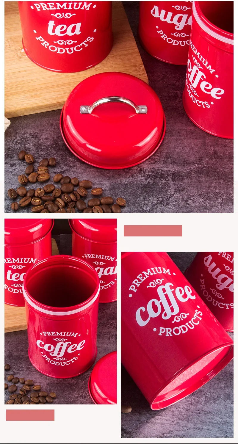 Kitchen Canisters Coffee Tea Sugar Flour Metal Tin Jars Nest Food Storage Container Farmhouse Decor Countertop Pantry Organizer
