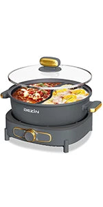 Electric Shabu Shabu Pot with Removable Pot, 5L Non-Stick Hot Pot Electric with Multi-Power Control, 3.7" Depth Electric P