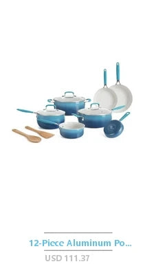 24-Piece Aluminum Cookware Set with Ceramic Measuring Cups and Spoons Cast Iron Skillet Wooden Tools Nylon Spatula Turquoise