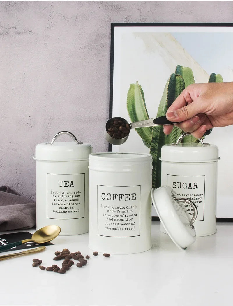 Kitchen Canisters Coffee Tea Sugar Flour Metal Tin Jars Nest Food Storage Container Farmhouse Decor Countertop Pantry Organizer