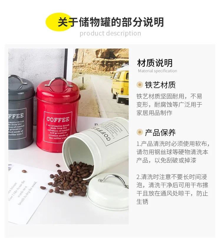 Kitchen Canisters Coffee Tea Sugar Flour Metal Tin Jars Nest Food Storage Container Farmhouse Decor Countertop Pantry Organizer