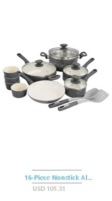 24-Piece Aluminum Cookware Set with Ceramic Measuring Cups and Spoons Cast Iron Skillet Wooden Tools Nylon Spatula Turquoise