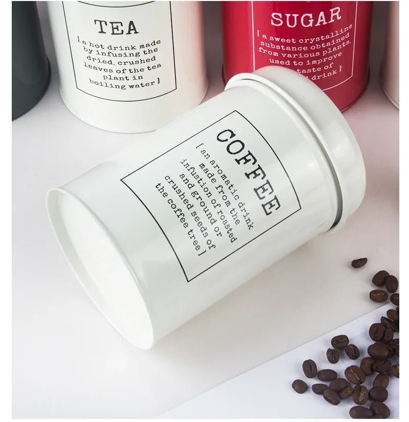 Kitchen Canisters Coffee Tea Sugar Flour Metal Tin Jars Nest Food Storage Container Farmhouse Decor Countertop Pantry Organizer