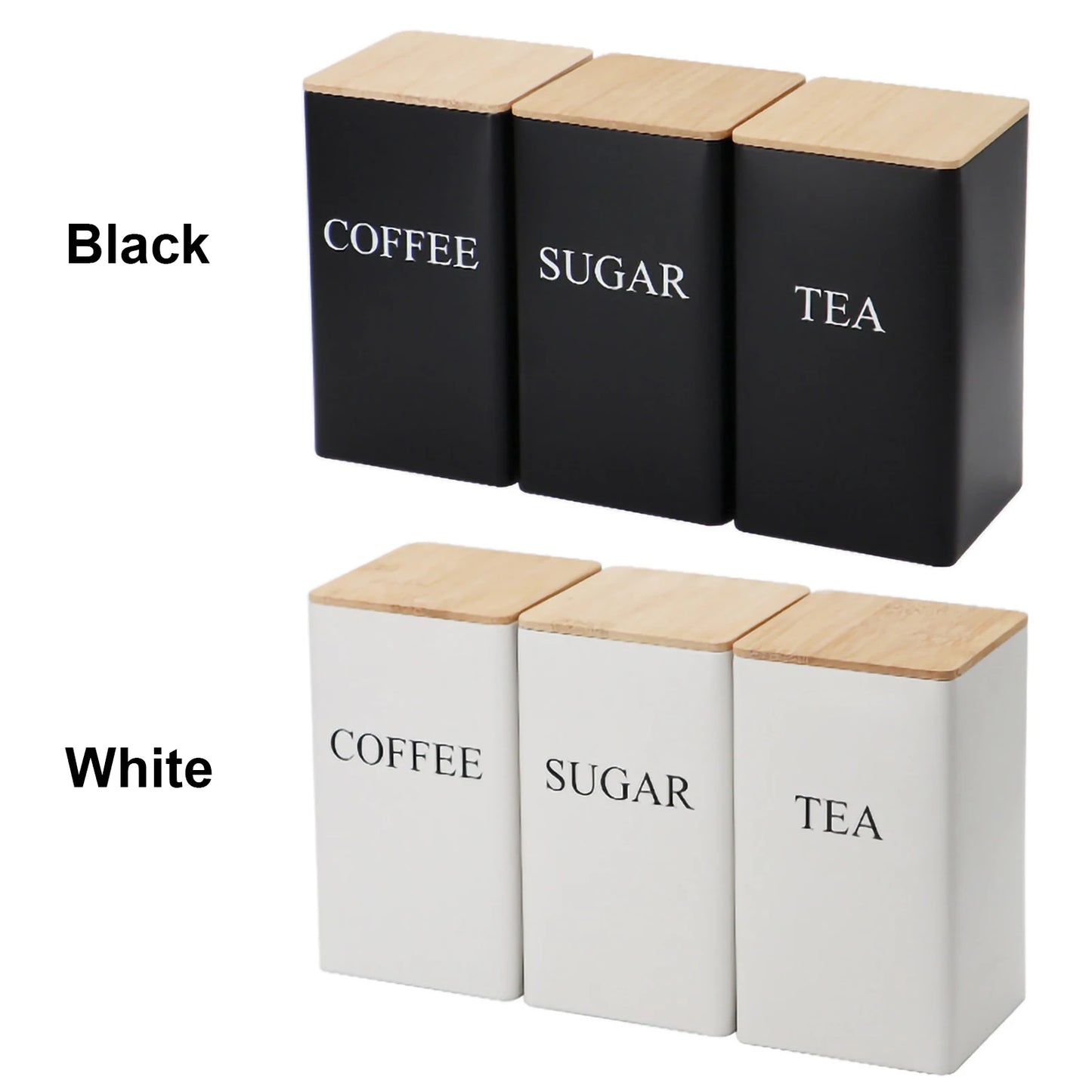 Kitchen Organizer with Bamboo Lid,Metal Tea Coffee Sugar Storage Jars,Countertop Food Container Box,Airtight Organization
