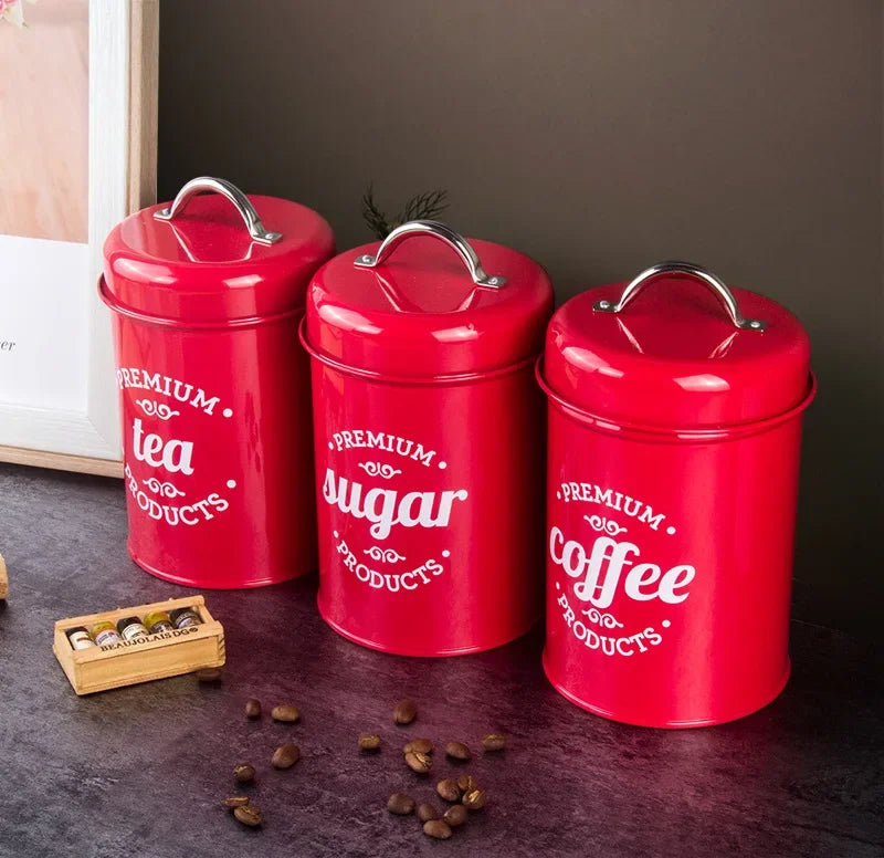 Kitchen Canisters Coffee Tea Sugar Flour Metal Tin Jars Nest Food Storage Container Farmhouse Decor Countertop Pantry Organizer