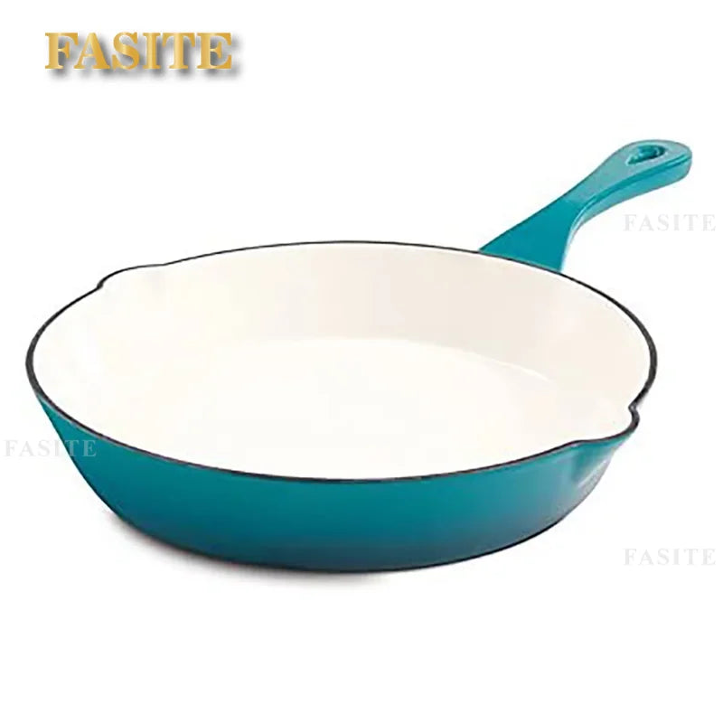 Artisan Enameled Non Stick Cast Iron Skillet, Teal Ombre cookware  pots and pans set