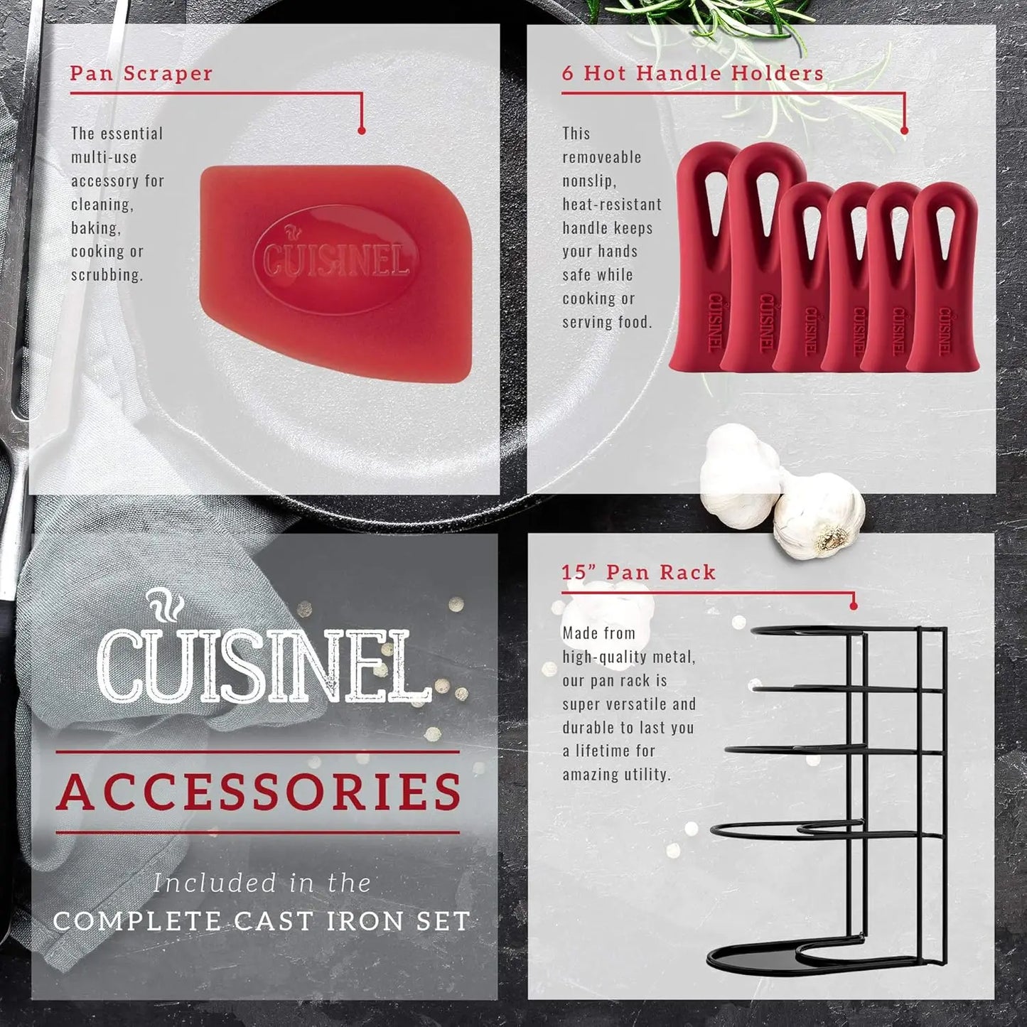 Cast Iron Cookware 17-Piece Set Seasoned Skillet  Grill Pan Lid  Griddle  Pizza Pan  Dutch Oven+Pan