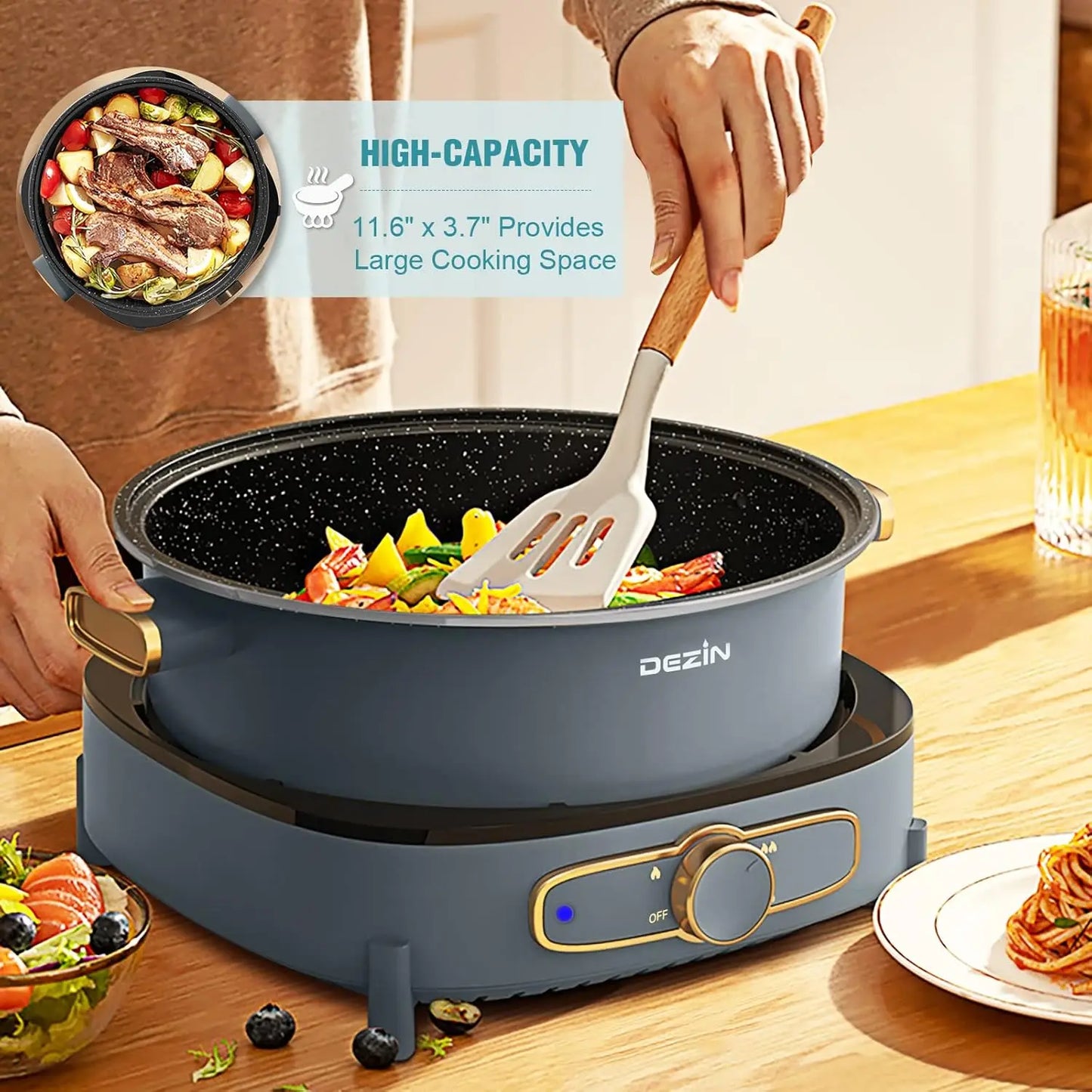 Electric Shabu Shabu Pot with Removable Pot, 5L Non-Stick Hot Pot Electric with Multi-Power Control, 3.7" Depth Electric P