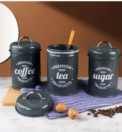 Kitchen Canisters Coffee Tea Sugar Flour Metal Tin Jars Nest Food Storage Container Farmhouse Decor Countertop Pantry Organizer