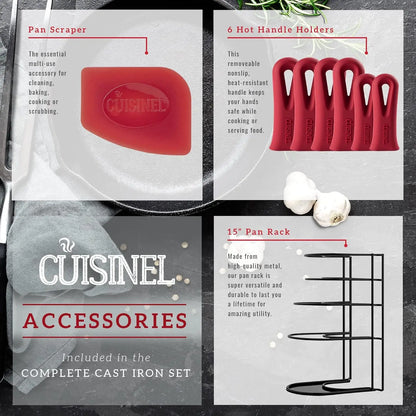 Cast Iron Cookware 17Piece Set - Pre-Seasoned Skillet Grill PanLid Griddle Pizza Pan Dutch Oven+Co