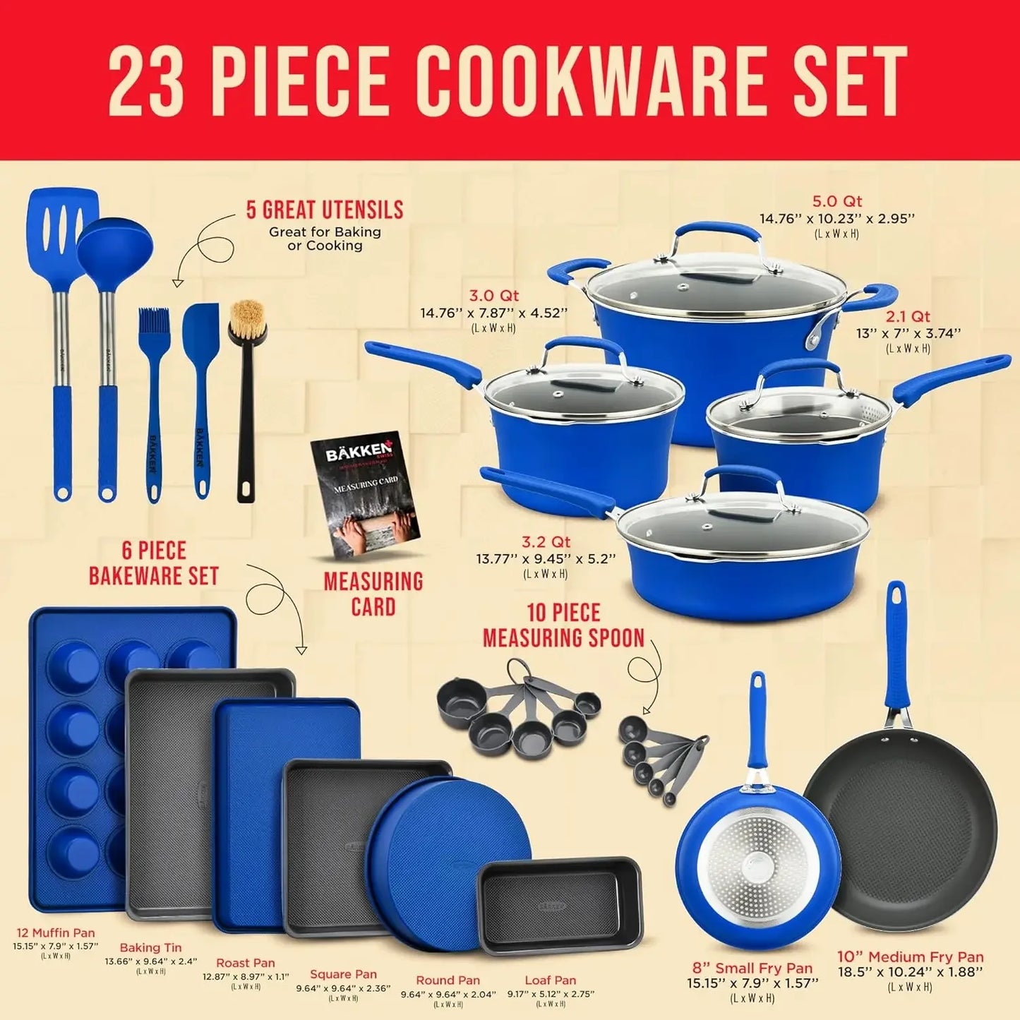 Multi blue 23 pc pot, pan, and bake set