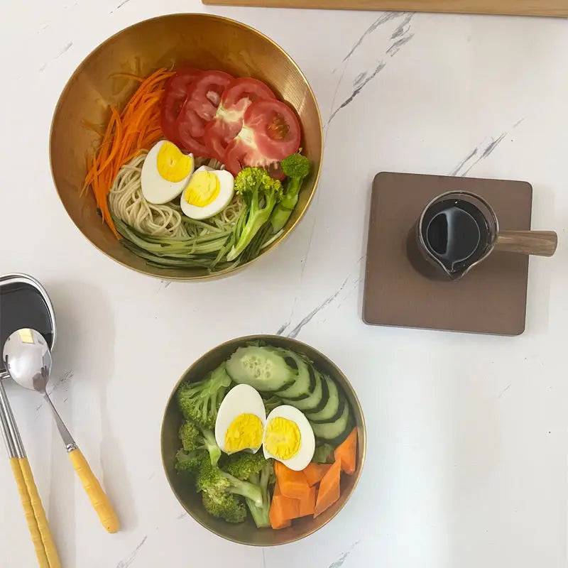 Stainless steel fruit and vegetable salad bowl with rice bowl