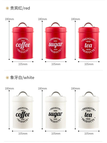 Kitchen Canisters Coffee Tea Sugar Flour Metal Tin Jars Nest Food Storage Container Farmhouse Decor Countertop Pantry Organizer