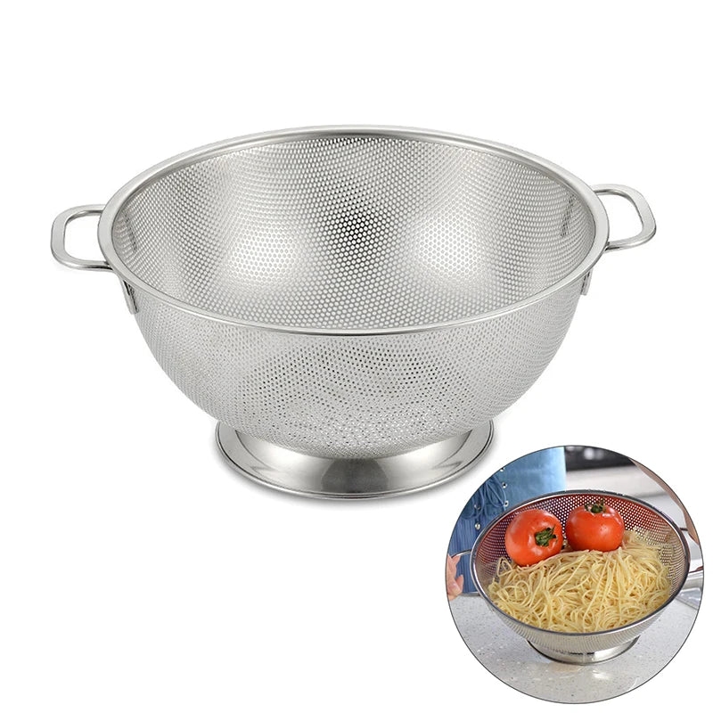 1Pc All Purpose Stainless Steel Fine Mesh Strainer Net Baskets With Handles Resting Base Colander Set Kitchen Supplies