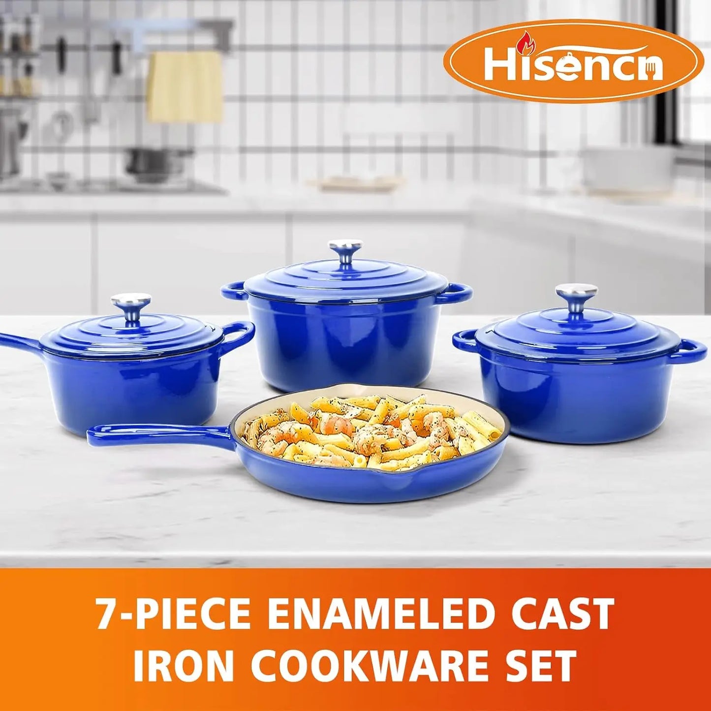 Enameled Cast Iron Cookware Set - 7 Piece of Dutch Ovens