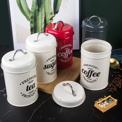 Kitchen Canisters Coffee Tea Sugar Flour Metal Tin Jars Nest Food Storage Container Farmhouse Decor Countertop Pantry Organizer