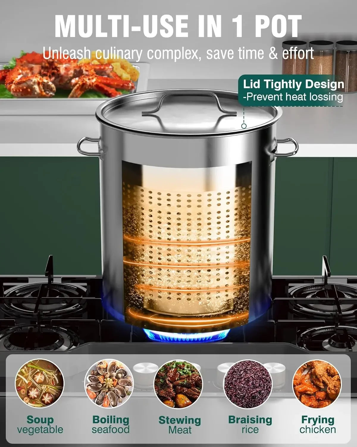 PYY Seafood Boil Pot-60qt Turkey Fryer with Basket&Lid,Stainless Steel Crab Lobster Crayfish Shrimp Stock Pot Boiler Deep,Fried