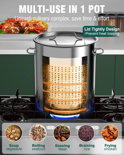 PYY Seafood Boil Pot-60qt Turkey Fryer with Basket&Lid,Stainless Steel Crab Lobster Crayfish Shrimp Stock Pot Boiler Deep,Fried