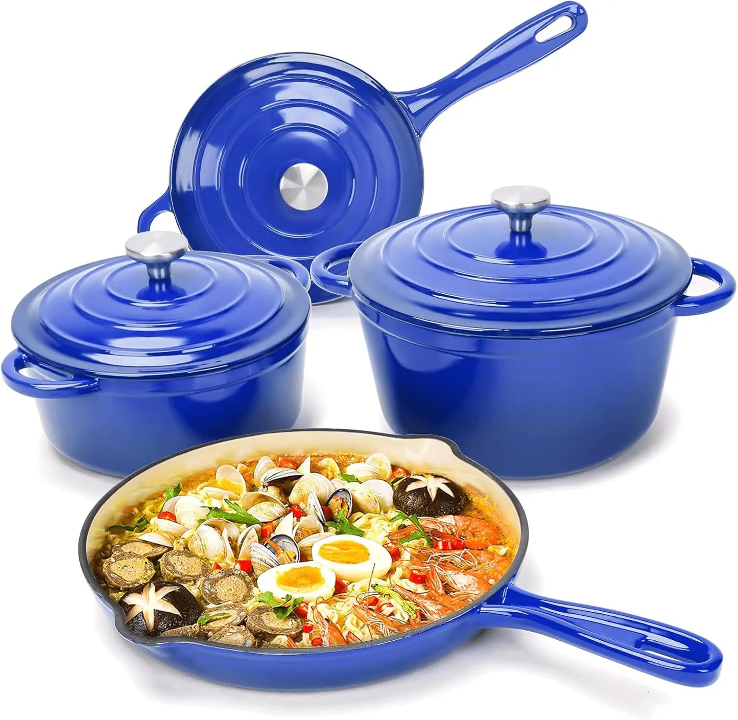 Enameled Cast Iron Cookware Set - 7 Piece of Dutch Ovens