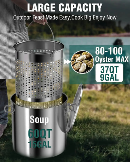 PYY Seafood Boil Pot-60qt Turkey Fryer with Basket&Lid,Stainless Steel Crab Lobster Crayfish Shrimp Stock Pot Boiler Deep,Fried