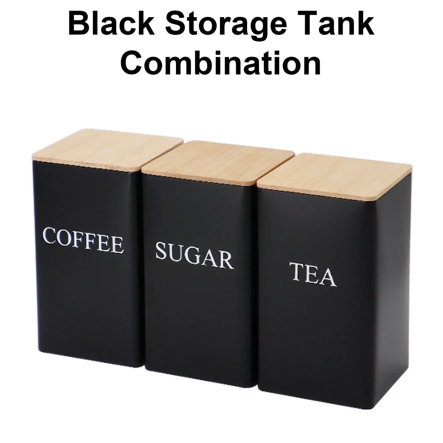 Kitchen Organizer with Bamboo Lid,Metal Tea Coffee Sugar Storage Jars,Countertop Food Container Box,Airtight Organization