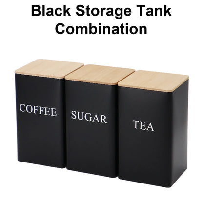 Kitchen Organizer with Bamboo Lid,Metal Tea Coffee Sugar Storage Jars,Countertop Food Container Box,Airtight Organization