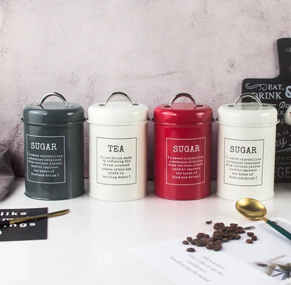 Kitchen Canisters Coffee Tea Sugar Flour Metal Tin Jars Nest Food Storage Container Farmhouse Decor Countertop Pantry Organizer