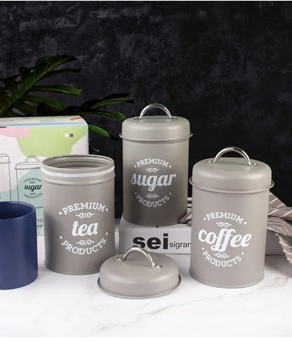Kitchen Canisters Coffee Tea Sugar Flour Metal Tin Jars Nest Food Storage Container Farmhouse Decor Countertop Pantry Organizer
