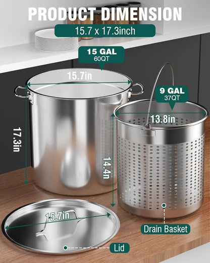 PYY Seafood Boil Pot-60qt Turkey Fryer with Basket&Lid,Stainless Steel Crab Lobster Crayfish Shrimp Stock Pot Boiler Deep,Fried