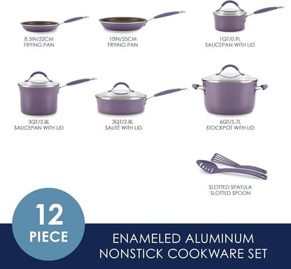 Cucina Nonstick Cookware Pots and Pans Set, 12 Piece, Lavender Purple