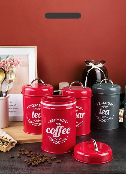 Kitchen Canisters Coffee Tea Sugar Flour Metal Tin Jars Nest Food Storage Container Farmhouse Decor Countertop Pantry Organizer