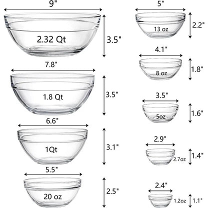 Set of 9 glass mixing bowls