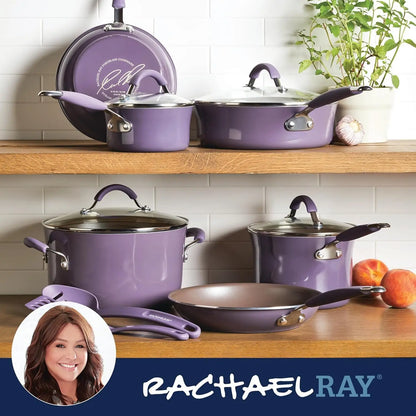 Cucina Nonstick Cookware Pots and Pans Set, 12 Piece, Lavender Purple