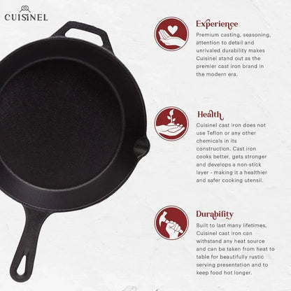 Cast Iron Skillet Set - 8" + 10" + 12"-Inch Pre-Seasoned Frying Pans + Silicone Handle Grip Covers - Use Indoor/Outdoor