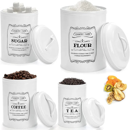 Kitchen Canisters Coffee Tea Sugar Flour Metal Tin Jars Nest Food Storage Container Farmhouse Decor Countertop Pantry Organizer